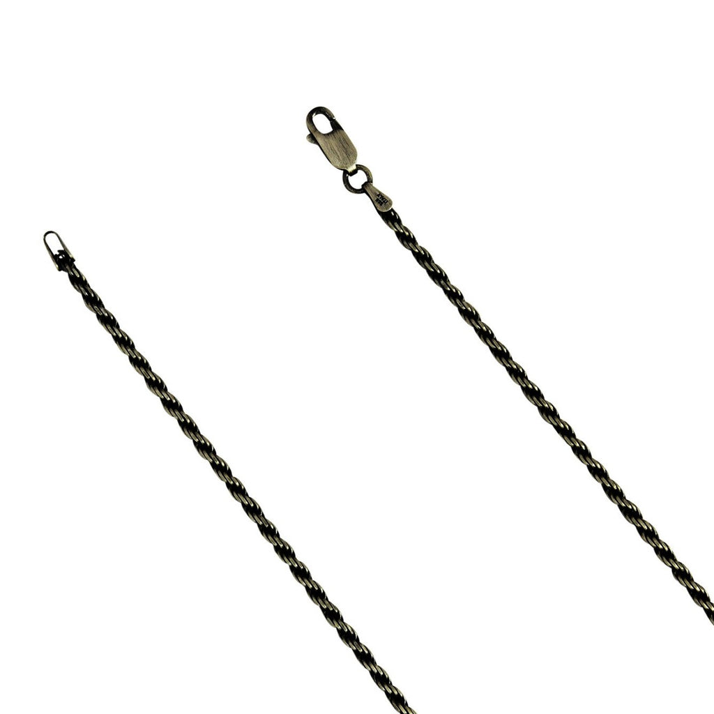 Sterling Silver Gunmetal Oxidized Rope 2.2mm Necklace Chain .925 Italy