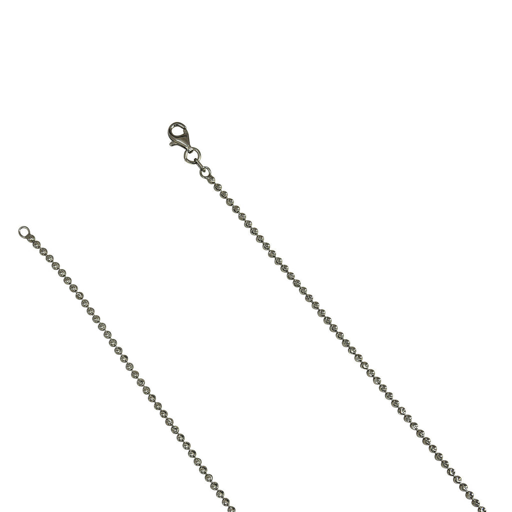 Sterling Silver Rhodium Plated Moon Cut Bead 2mm Necklace Chain Italian .925